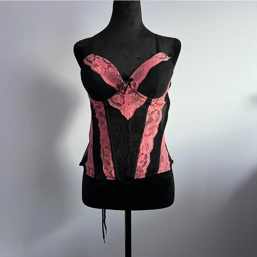 Goth Black and Pink Lace Corset Top